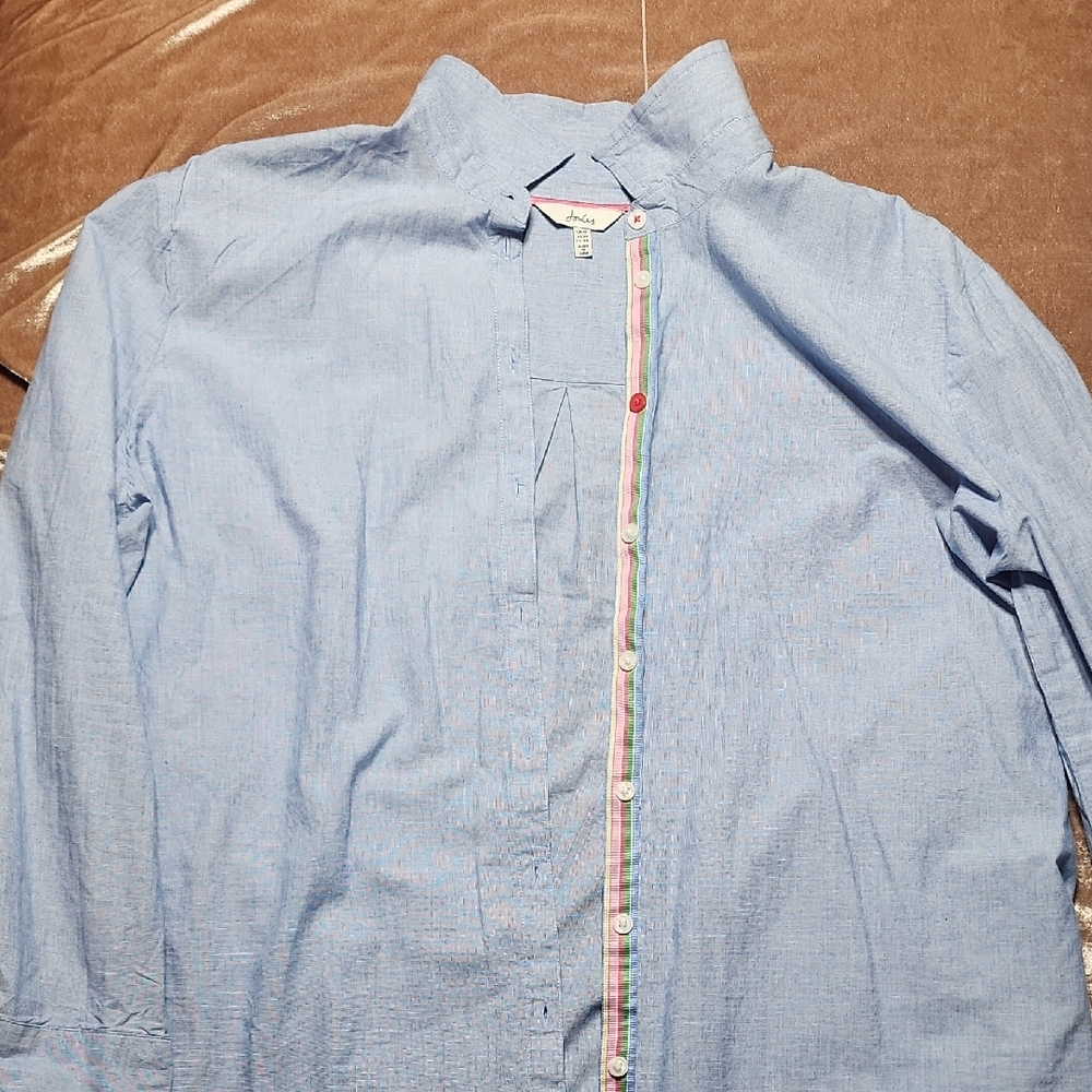 Joules Light Blue Button Down Shirt with Multicolor Trim